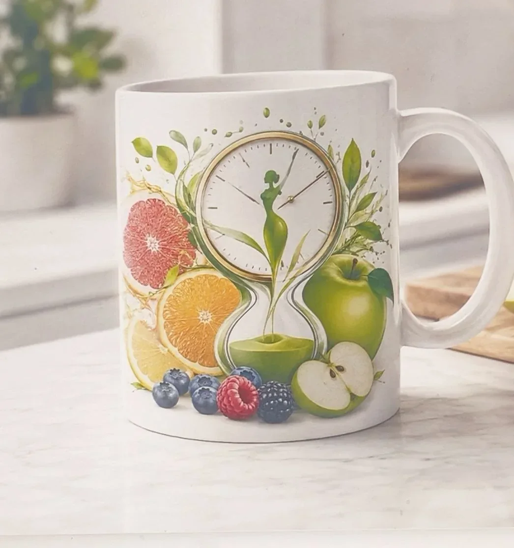 Tazza con clessidra e agrumi